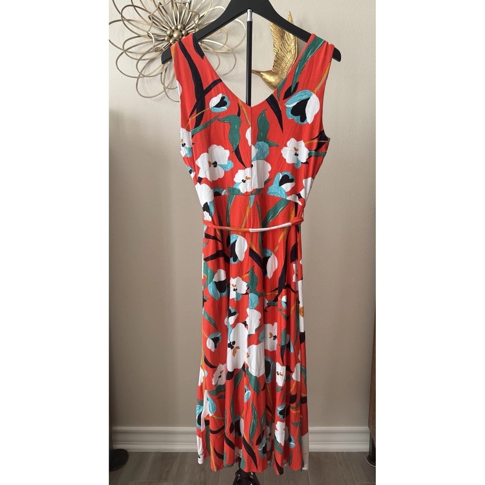 Sigrid Olsen Red Floral Maxi Dress Size M Sleeveless Tropical Resort - Picture 4 of 6